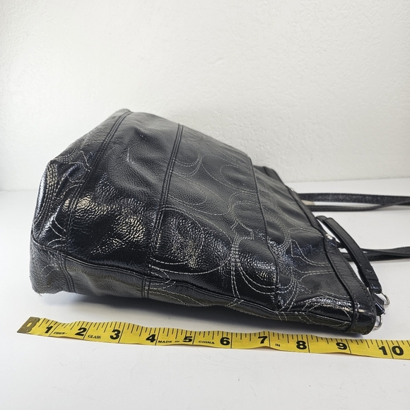 Coach City Tote Black Signature C Monogram Shiny Patent Contrast Stitching - Picture 14 of 16
